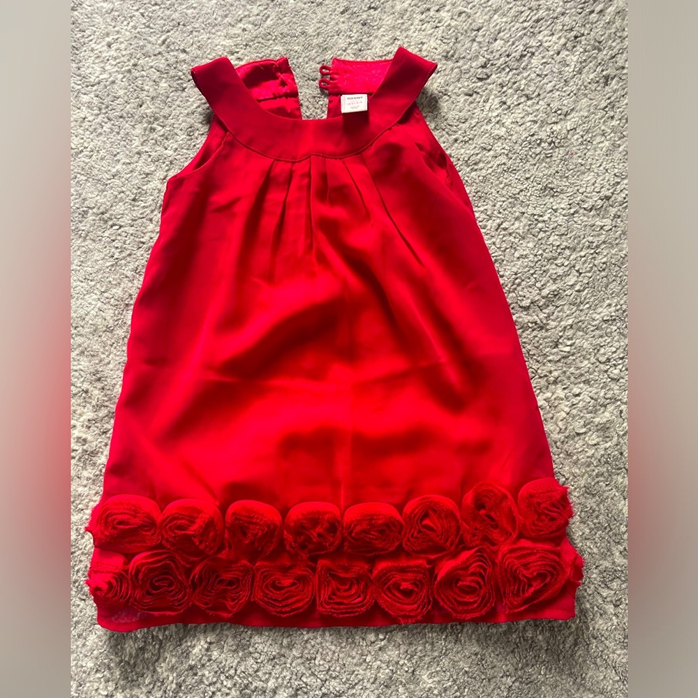 Vibrant red sheath dress with floral boarder